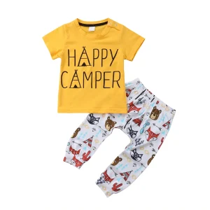 Citgeett Summer Toddler Baby Boys Tops Happy Yellow T-shirt + Pants Leggings Anime Fox Summer Outfits Set Cute Clothes