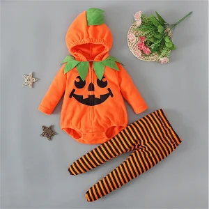 Baby Girls Boys Halloween Clothes Sets Baby Costume Kids Pumpkin Romper With Hat Boys Cosplay Jumpsuit детская одежда девочки