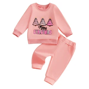 Baby Girl Boy Christmas Outfits Kids Embroidery Long Sleeve Sweatshirt and Casual Pants 2Pieces Sets Infants Activewear 0-4Y