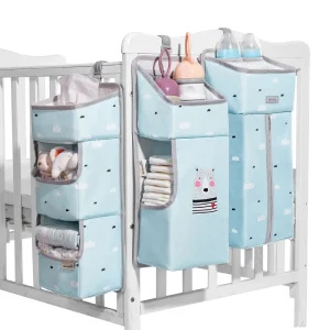 Sunveno Crib Organizer for Baby Crib Hanging Storage Bag Baby Clothing Caddy Organizer for Essentials Bedding Diaper Nappy Bag