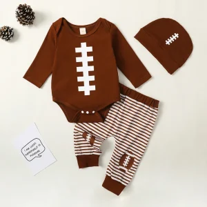 Lioraitiin 0-18M Baby Boy Outfit Long Sleeve Sweatshirt Romper Rugby Stripe Elastic Pants 3PCS Clothes