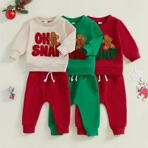 Lioraitiin Toddler Baby Boys Girls Outfits Long Sleeve Embroidery Sweatshirt Pants Set Winter Xmas Clothes