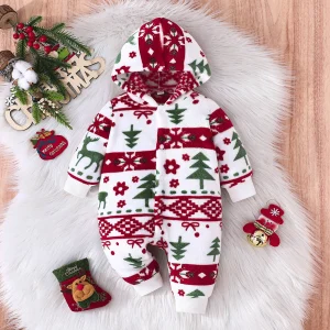 0-24M Baby Boys Girls Fleece Romper Christmas Red Green Outfits Christmas Jumpsuit New Year Costume Newborns Christmas Clothes