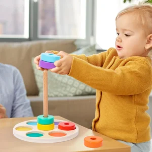 Early education rainbow ring color cognition enlightenment, hand-eye coordination training, wooden classification column toys