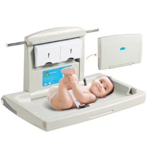VEVOR Wall-Mounted Baby Changing Station Horizontal Foldable Diaper Change Table w/ Safety Straps and Hanging Rods for Newborns