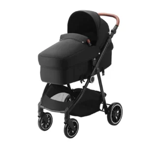3-in-1 Baby Stroller – Bassinet & Reversible Seat, Adjustable Backrest, Foldable, Carbon Steel Frame (Black)
