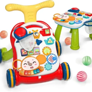 CUTE STONE Sit-to-Stand Walker 2-in-1 Baby Activity Center, Play Panel, Music Learning Toy