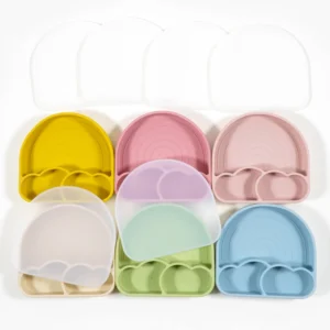 New Design Silicone Dining Plate Suction Cute Cartoon Rainbow Dishes Toddle Training Feeding Sucker Bowls Children's Tableware