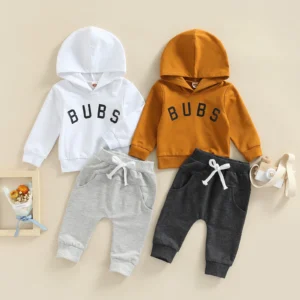 Citgeett Autumn Toddler Newborn Baby Girls Boys Outfits Letter Print Long Sleeve Hooded Pullover + Elastic Pockets Trousers