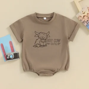 Lioraitiin Summer Baby Boy Girl Clothes Western Cow Print Oversized Bubble Romper Short SleeveT Shirt Jumpsuit Outfit
