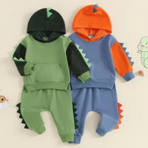 Lioraitiin Toddler Boy Outfits Contrast Color Long Sleeve Hoodie Elastic Waist Pants 2 Piece Set for Fall