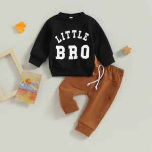 Lioraitiin 0-18M Baby Boys Casual Pants Set Long Sleeve Crew Neck Letters Print Sweatshirt Sweatpants Clothes